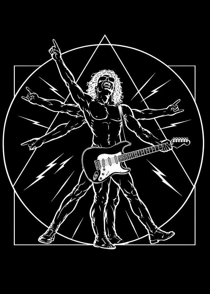 Vitruvian Rocker Guitarist Illustration