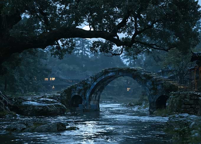 Ancient Stone Bridge at Night