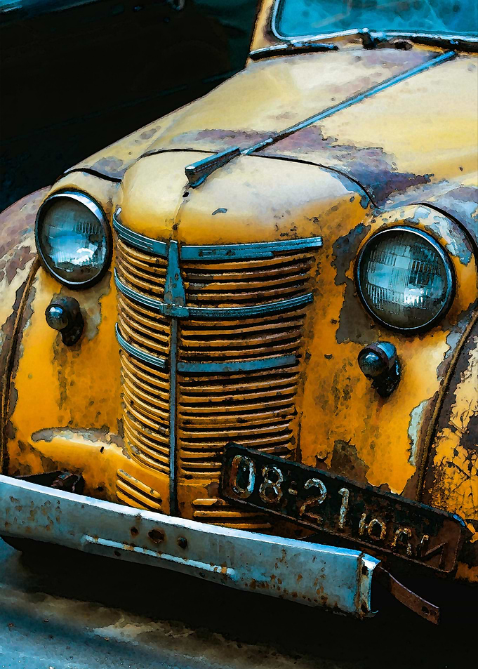 Rusty Vintage Yellow Car Front Poster Watercolor