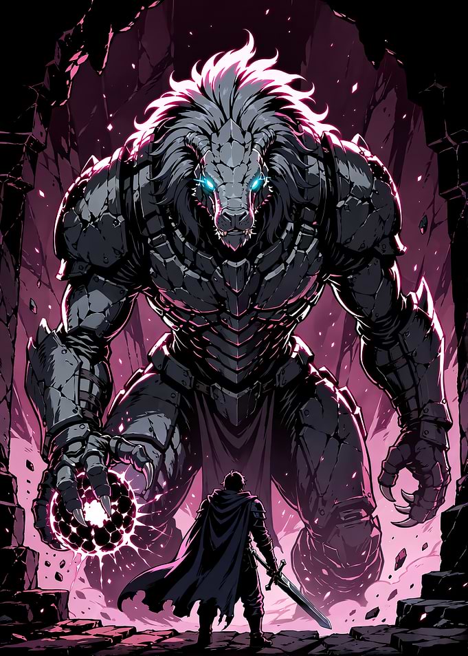 Warrior Facing a Massive Beast