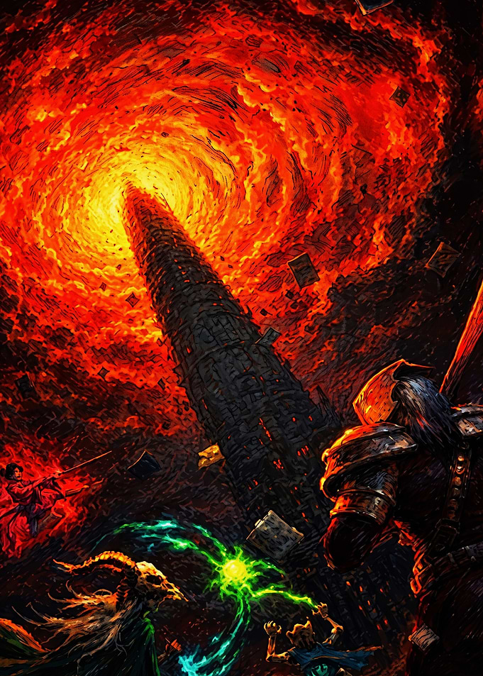 Fantasy Battle Before Burning Tower