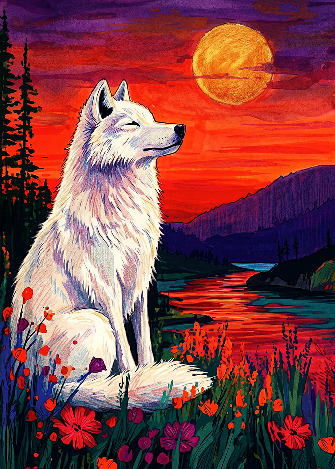 White Wolf at Sunset