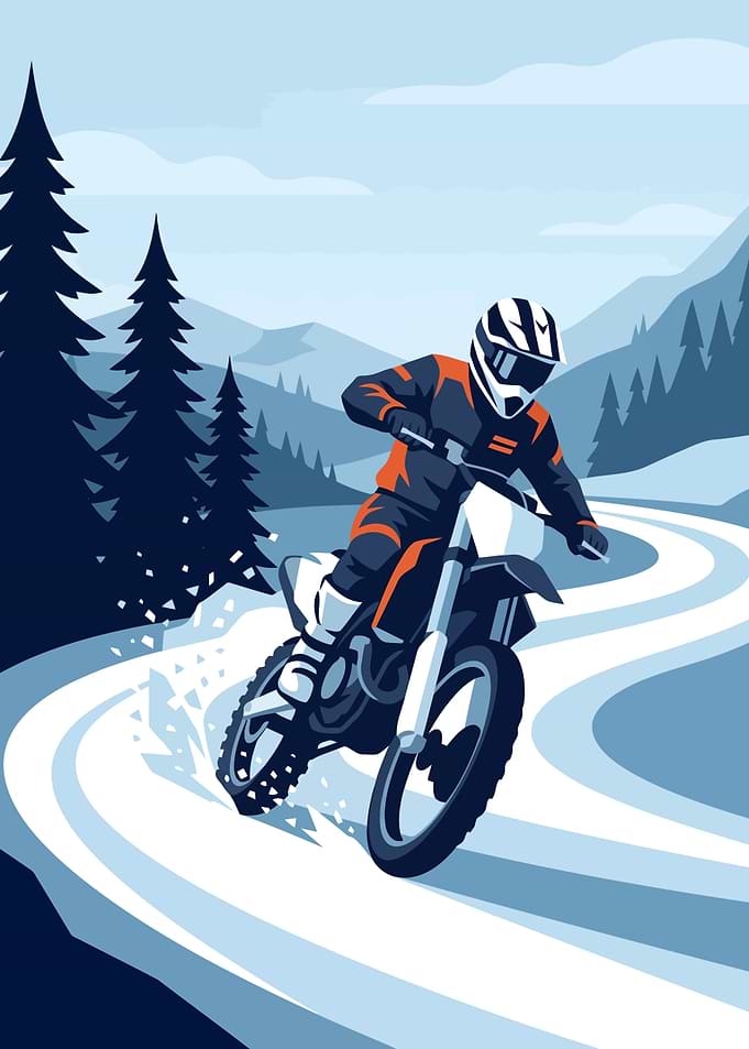 Motocross Rider on Snowy Path