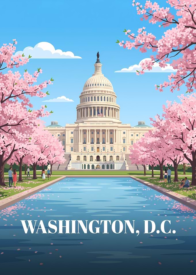 Washington D.C. Capitol Cherry Blossoms Poster