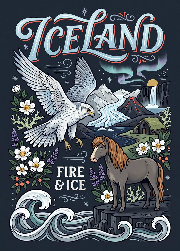 Iceland Fire and Ice Illustration