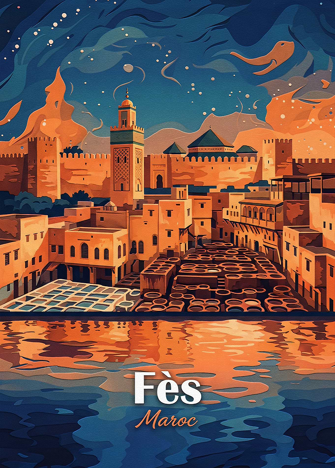 Fes Morocco Travel Poster Art