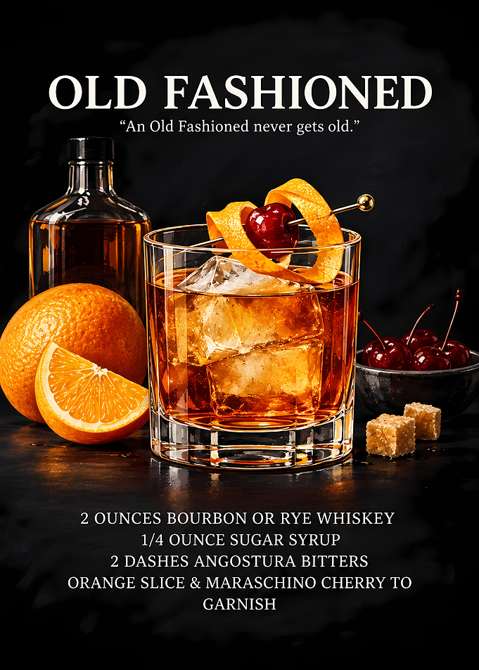 Old Fashioned Cocktail Recipe Poster