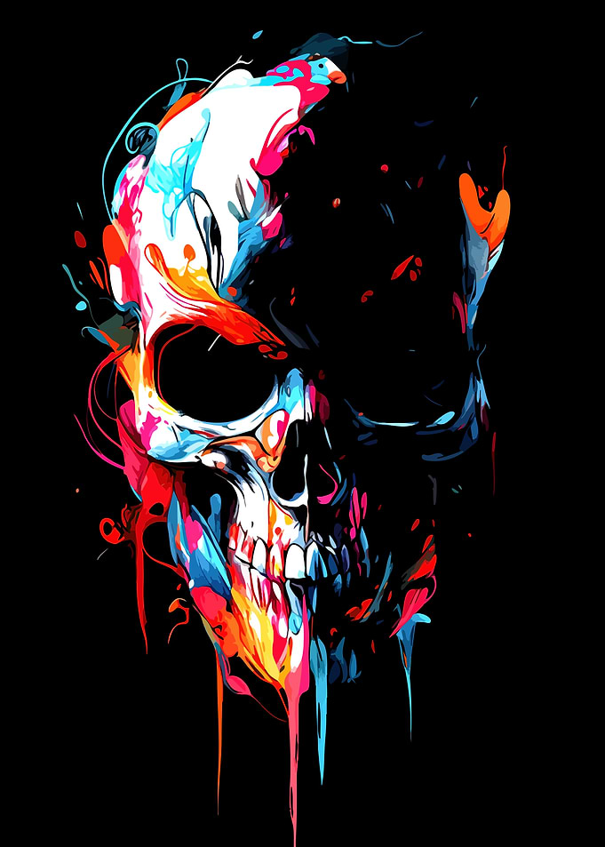 Colorful Abstract Paint Splatter Skull
