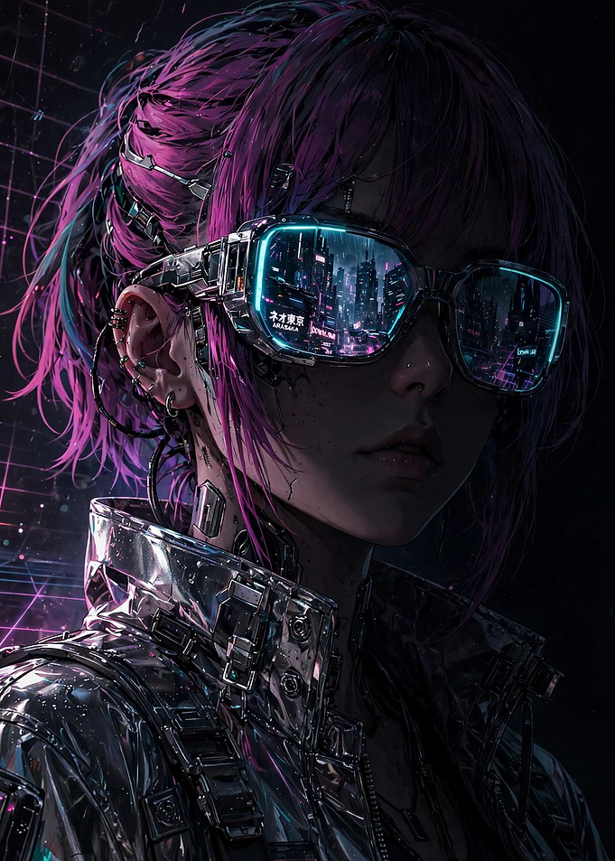 Cyberpunk Girl with Neon Glasses