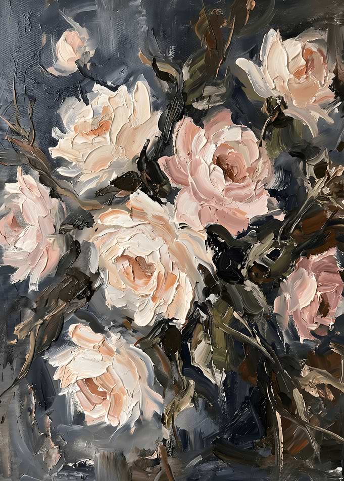 Impressionist Oil Painting of Pale Roses