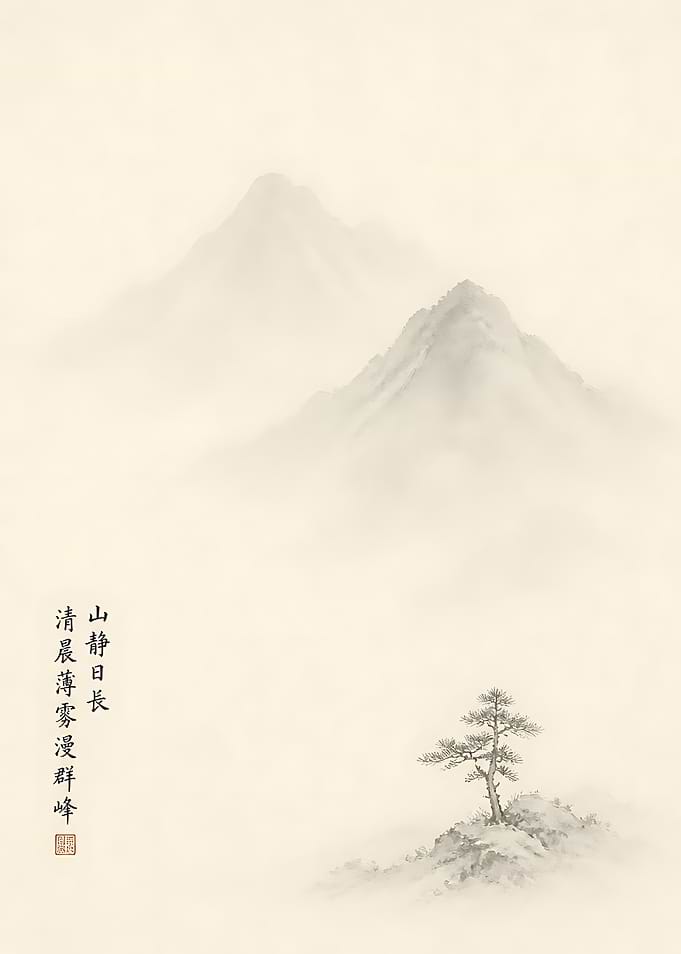 Minimalist Ink Wash Mountain Landscape