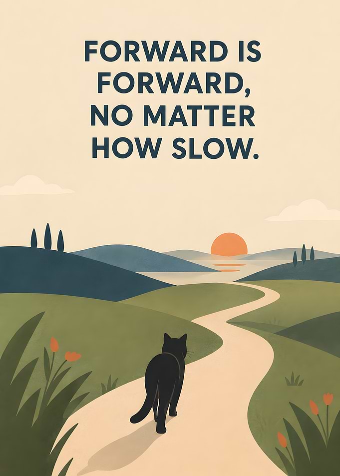 Forward Is Forward Inspirational Cat Poster