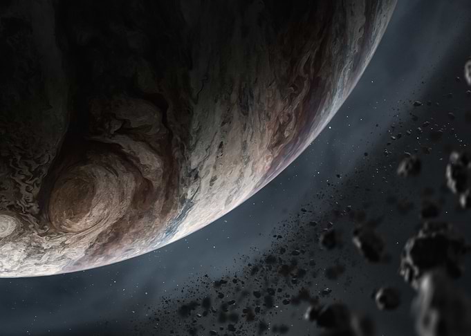 Jupiter and Asteroid Belt View