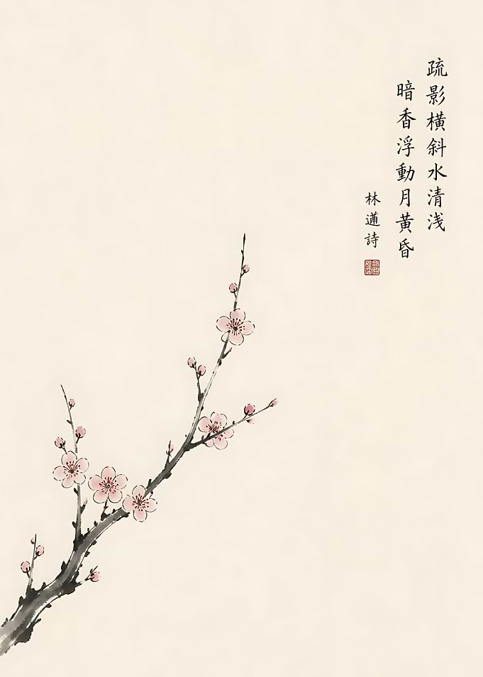 Minimalist Plum Blossom Ink Painting