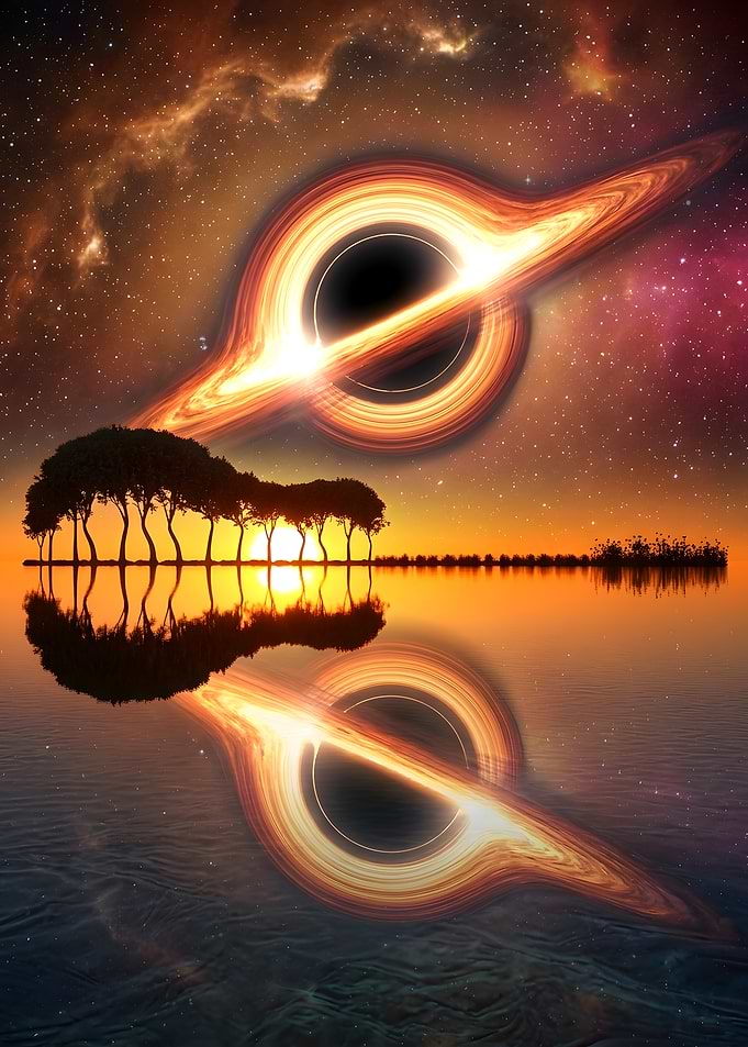 Surreal Guitar Silhouette with Black Hole