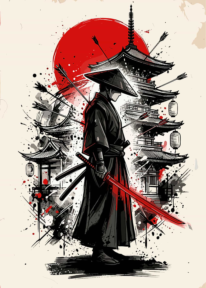 Samurai Warrior with Red Katana