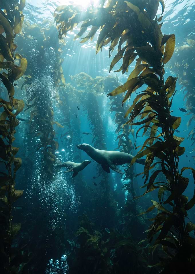 Sea Lions in Kelp Forest