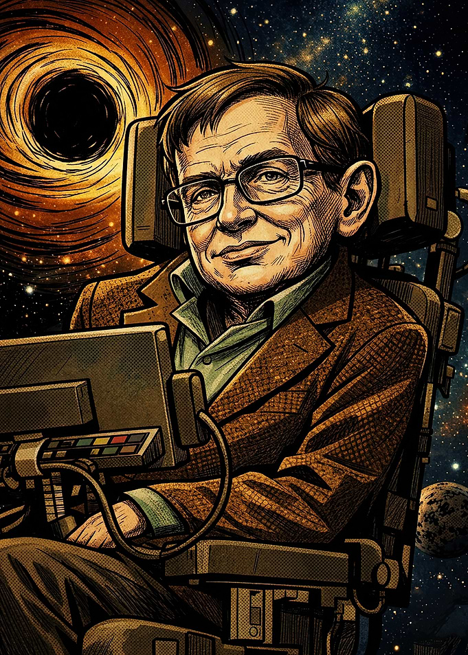 Stephen Hawking Portrait with Black Hole