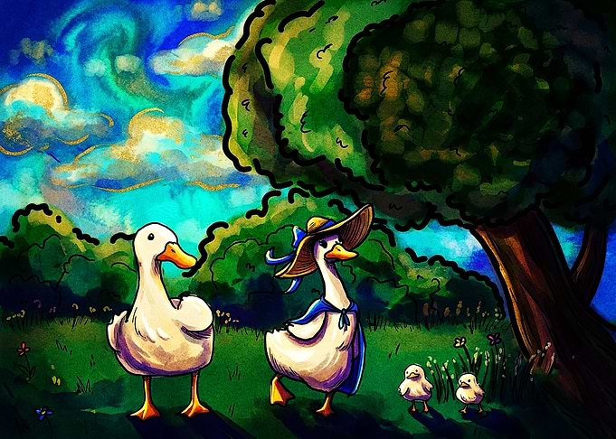 Whimsical Duck Family in Nature