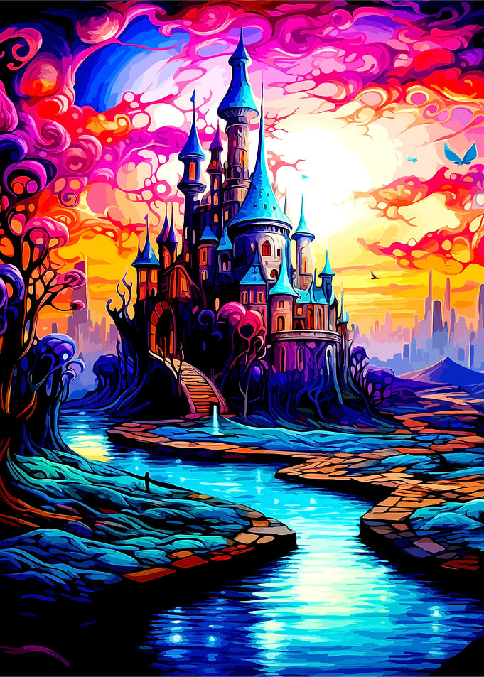 Psychedelic Fantasy Castle Landscape