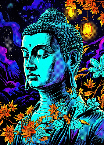 Neon Psychedelic Buddha Portrait
