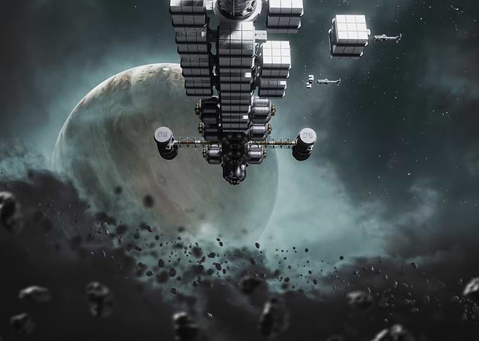 Spaceship Navigating Through Asteroid Field