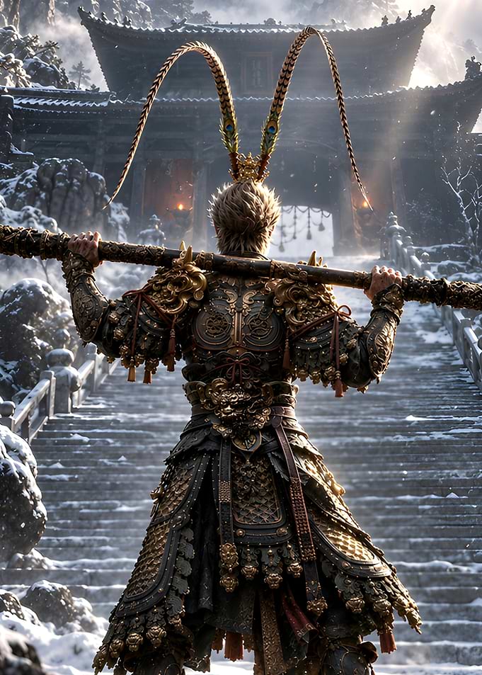 Sun Wukong Standing Before Ancient Temple