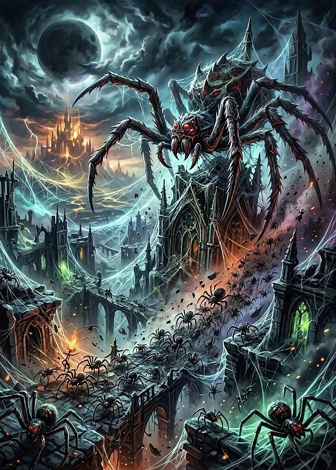 Giant Spider Overruns Gothic Ruins