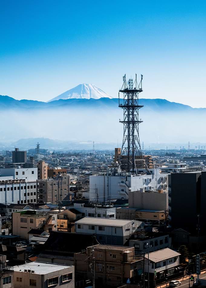 Mount Fuji Over Kofu Cityscape