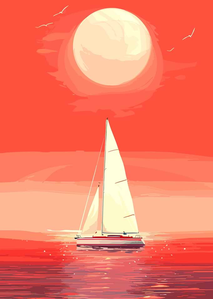 Sailboat at Sunset Minimalist Art