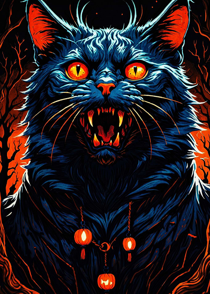 Fierce Black Cat with Lantern Necklace