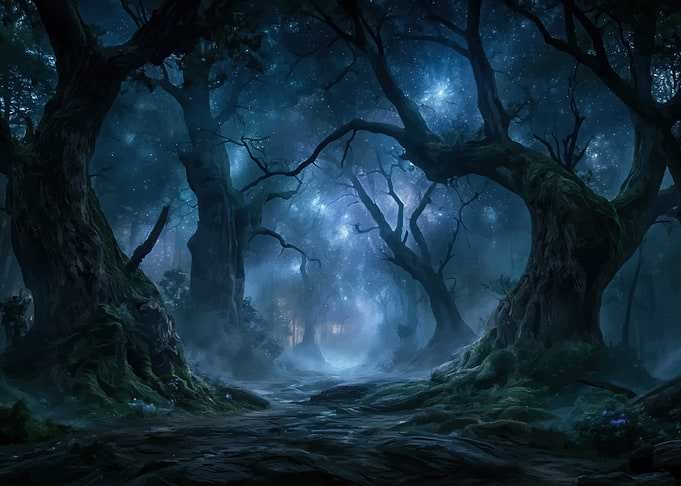 Enchanted Mystical Forest at Night