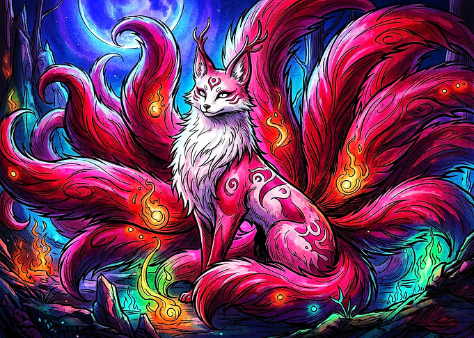 Mystical Nine-Tailed Kitsune Fox