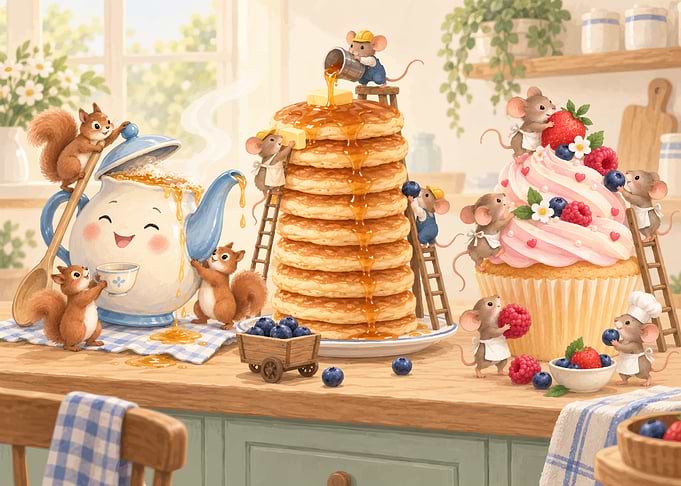 Mice and Squirrels Baking Breakfast