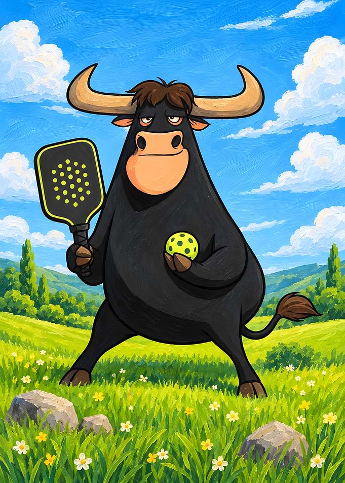 Ferdinand the Bull Playing Pickleball