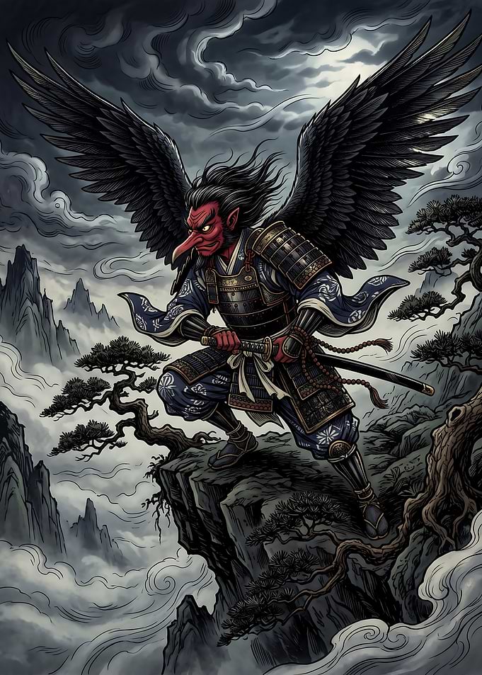 Tengu Samurai Warrior on Cliff
