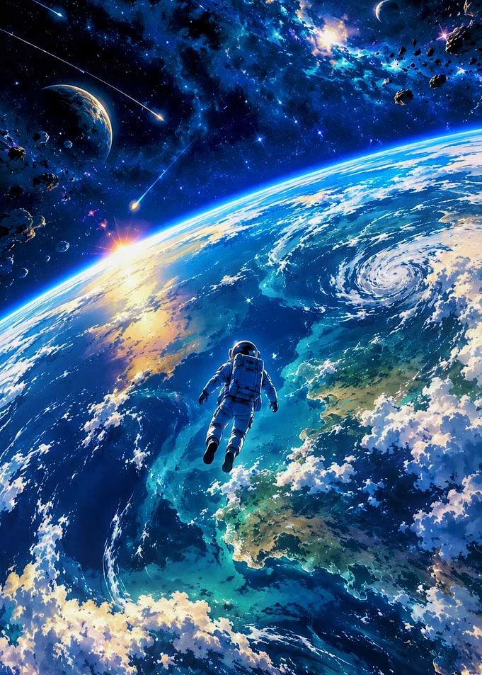 Astronaut Floating Above Earth