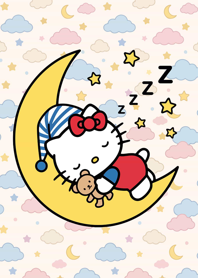 Hello Kitty Sleeping on Moon