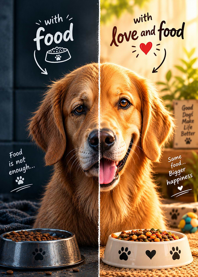 Dog with food VS Dog with food and love