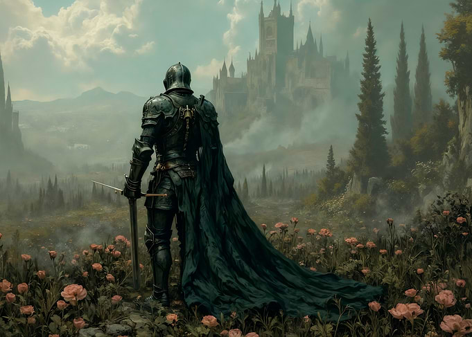 Knight Standing Before a Distant Castle