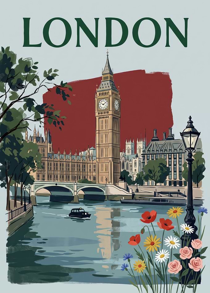 Vintage London Travel Poster Illustration