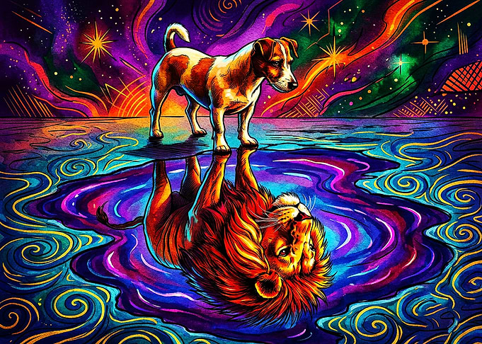 Jack Russell Terrier Lion Reflection Art