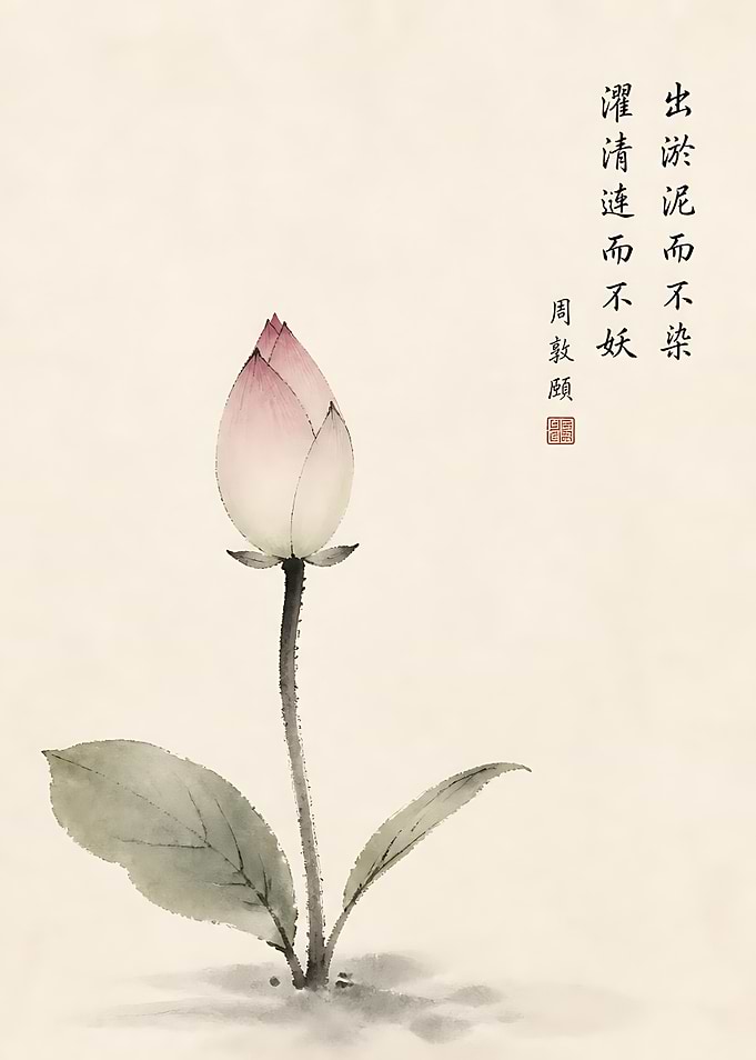 Traditional Chinese Ink Wash Lotus Painting