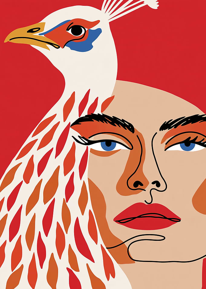 Abstract Woman and Peacock Portrait