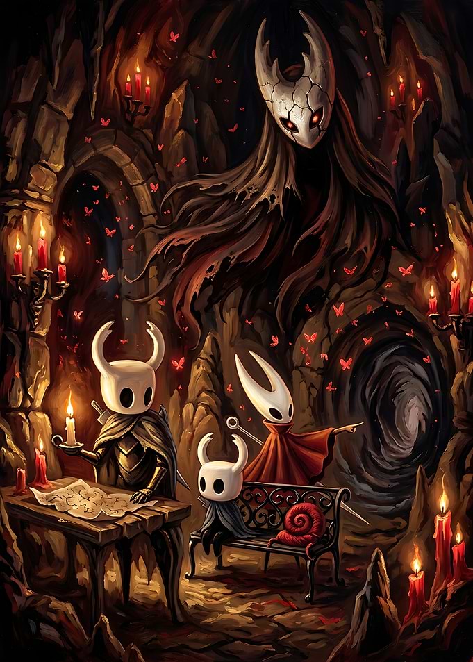 Hollow Knight Characters in Dark Cave