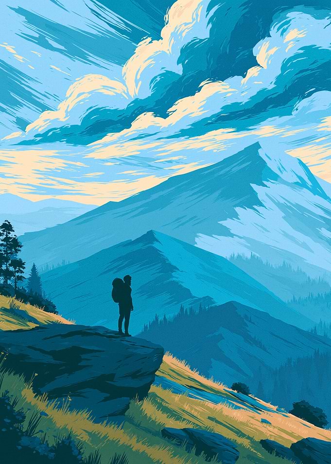 Hiker Standing on Mountain Peak