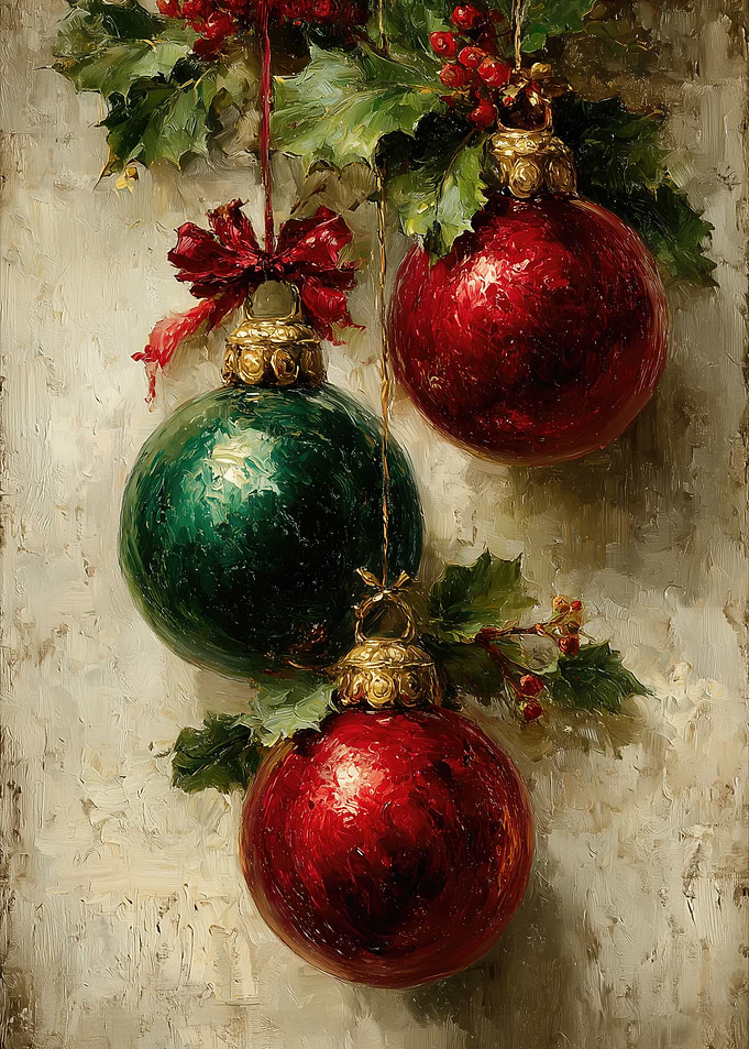 Classic Christmas Ornaments Oil Painting