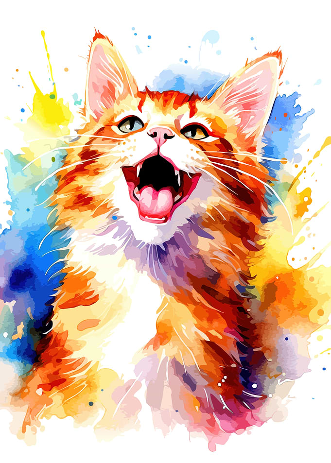 Colorful Watercolor Portrait of a Cat