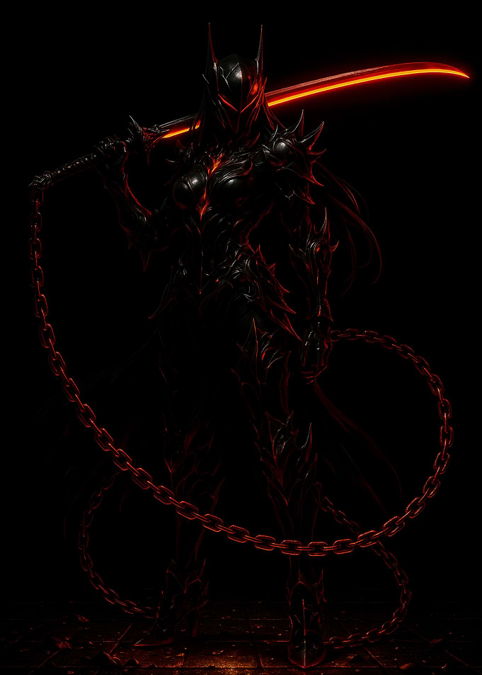 Dark Knight with Glowing Red Sword