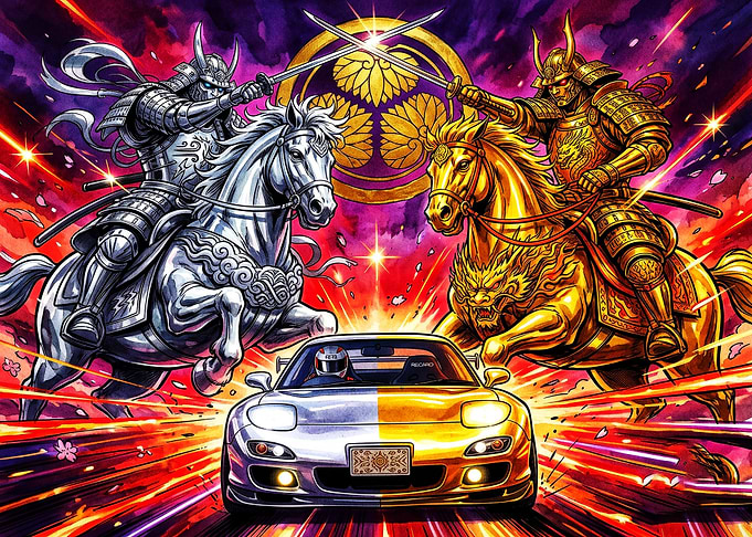 Samurai and Mazda RX-7 Fusion Art